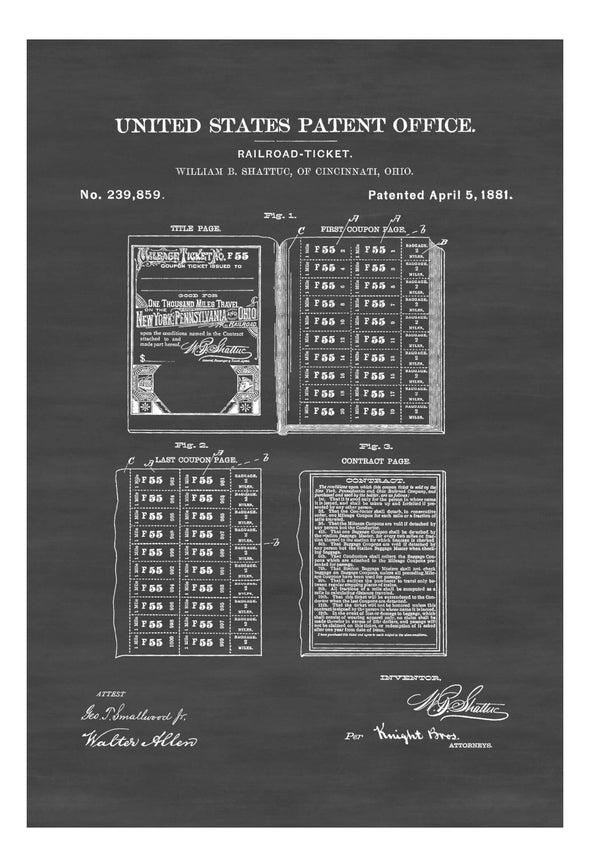 Train Ticket Patent 1881 - Locomotive, Trains Patents, Railroad Poster, Railroad Decor, Model Trains Art, Train Decor, Vintage Ticket Print Art Prints mypatentprints 