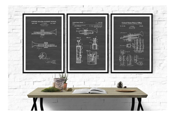 Trumpet Patent Collection of 3 Patent Prints - Music Poster, Music Art, Music Room Decor, Trumpet Posters, Band Director Gift Art Prints mypatentprints 10X15 Parchment 