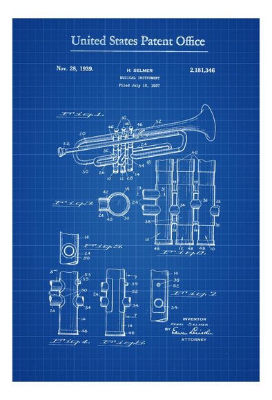 Trumpet Patent - Patent Print, Wall Decor, Music Poster, Music Art mws_apo_generated mypatentprints Blueprint #MWS Options 3093735314 