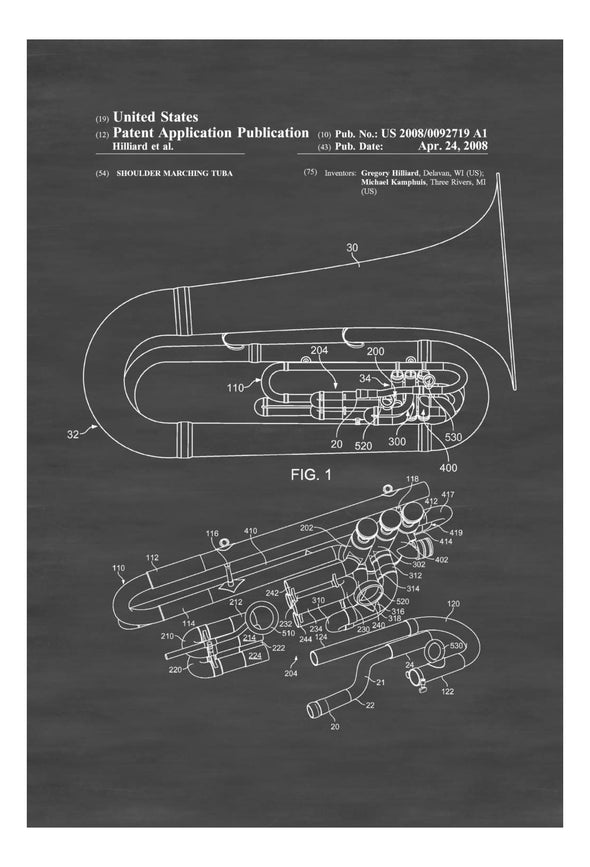 Tuba Patent - Patent Print, Wall Decor, Music Poster, Music Art, Music Room Decor, Marching Tuba, Band Director Gift, Marching Band