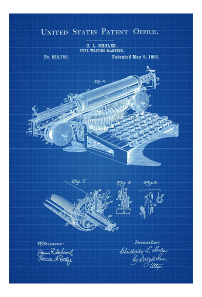 Typewriter Patent - Decor, Office Decor, Writer Gift, Patent Print, Type Writer Patent, Typewriter Blueprint mws_apo_generated mypatentprints Parchment #MWS Options 3667438072 