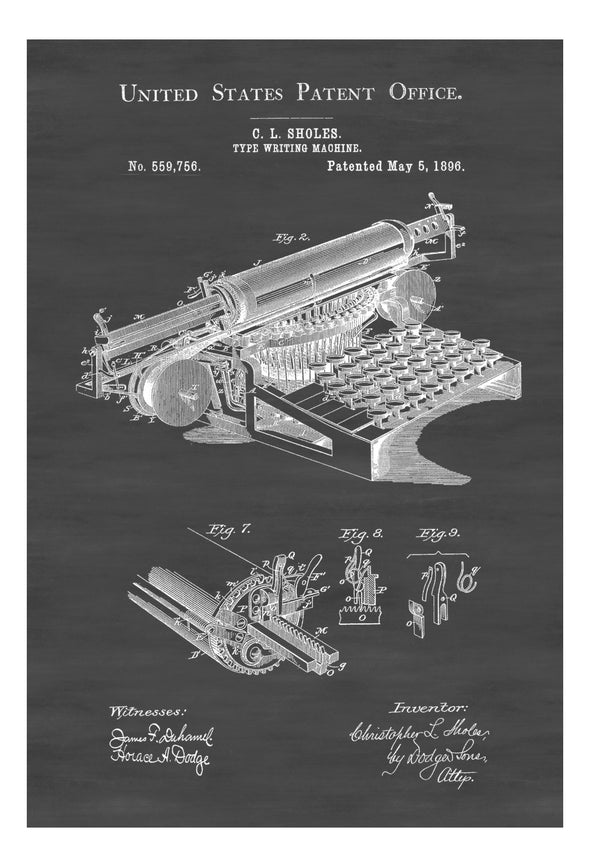 Typewriter Patent - Decor, Office Decor, Writer Gift, Patent Print, Type Writer Patent, Typewriter Blueprint