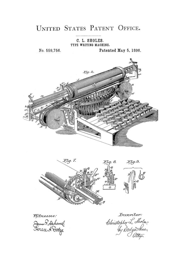 Typewriter Patent - Decor, Office Decor, Writer Gift, Patent Print, Type Writer Patent, Typewriter Blueprint