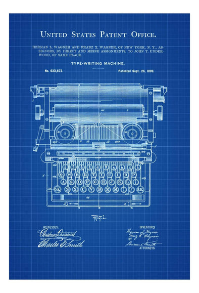 Underwood Typewriter Patent - Decor, Office Decor, Writer Gift, Patent Print, Type Writer Patent, Typewriter Blueprint mws_apo_generated mypatentprints Parchment #MWS Options 3630933293 