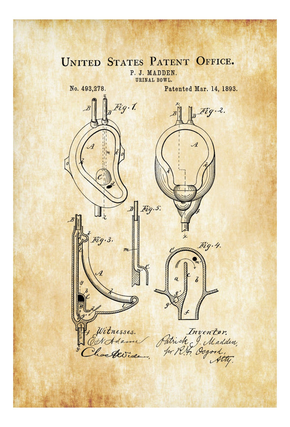 Urinal Patent - Patent Print, Wall Decor, Bathroom Decor, Bathroom Art, Bathroom Poster, Bathroom Sign, Toilet Decor, Restroom Decor