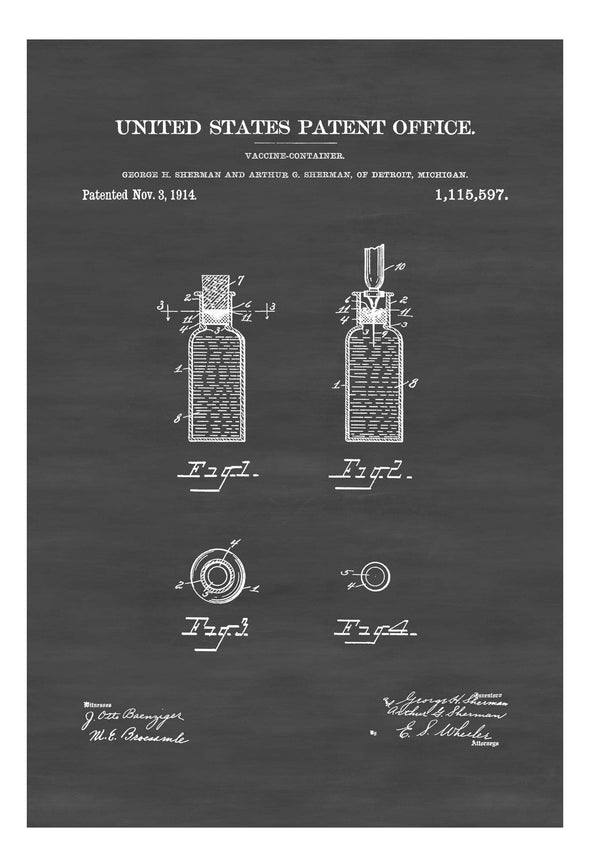 Vaccine Vial Patent Print 1914 - Doctor Office Decor, Nurse Gift, Medical Art, Medical Decor, Surgeon Gift, Doctor Gift, Vaccination Patent Art Prints mypatentprints 