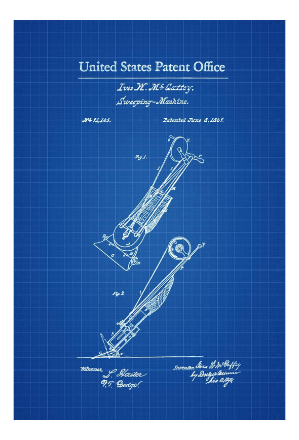 Vacuum Cleaner Patent 1869 - Sweeping Machine, Vintage Machines, Vacuum, Cleaner
