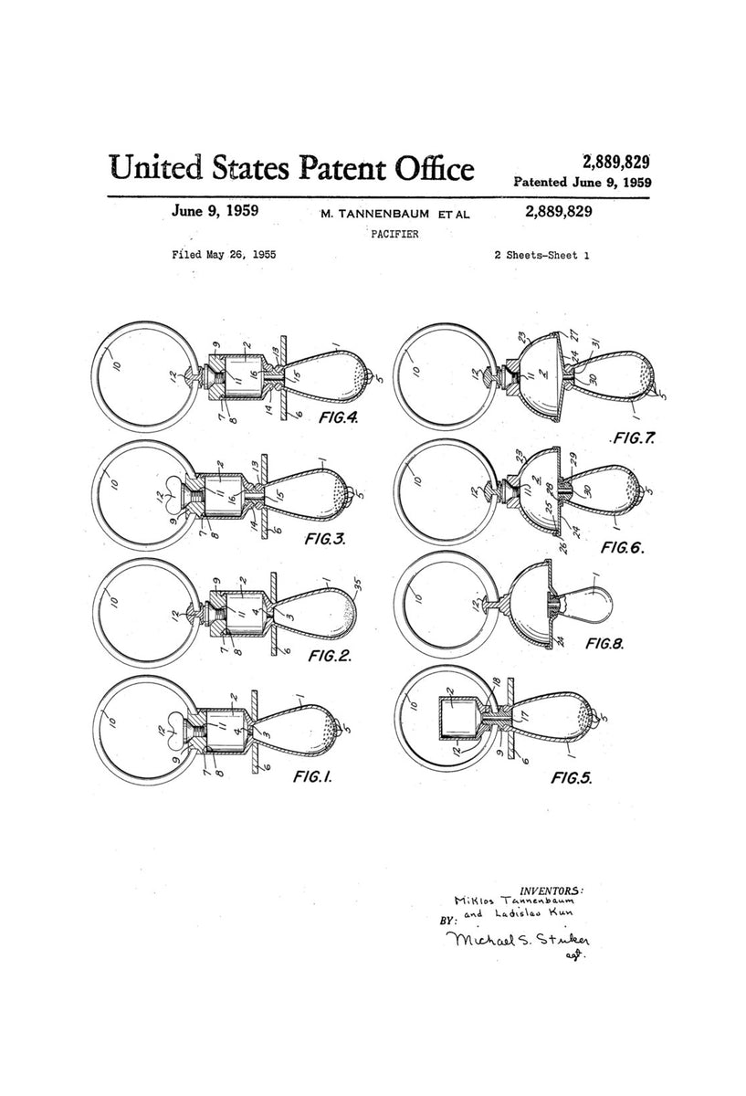 Various Pacifier Patent Designs - Baby Room Decor, Patent Print, Vinta ...