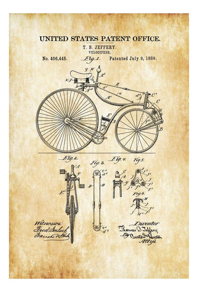 Velocipede Patent 1889 - Bicycle Decor, Vintage Bicycle, Bicycle Blueprint, Bicycle Art, Cyclist Gift, Bicycling Enthusiasts mws_apo_generated mypatentprints Parchment #MWS Options 1455991340 