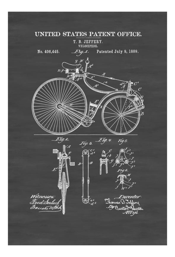 Velocipede Patent 1889 - Bicycle Decor, Vintage Bicycle, Bicycle Blueprint, Bicycle Art, Cyclist Gift,  Bicycling Enthusiasts