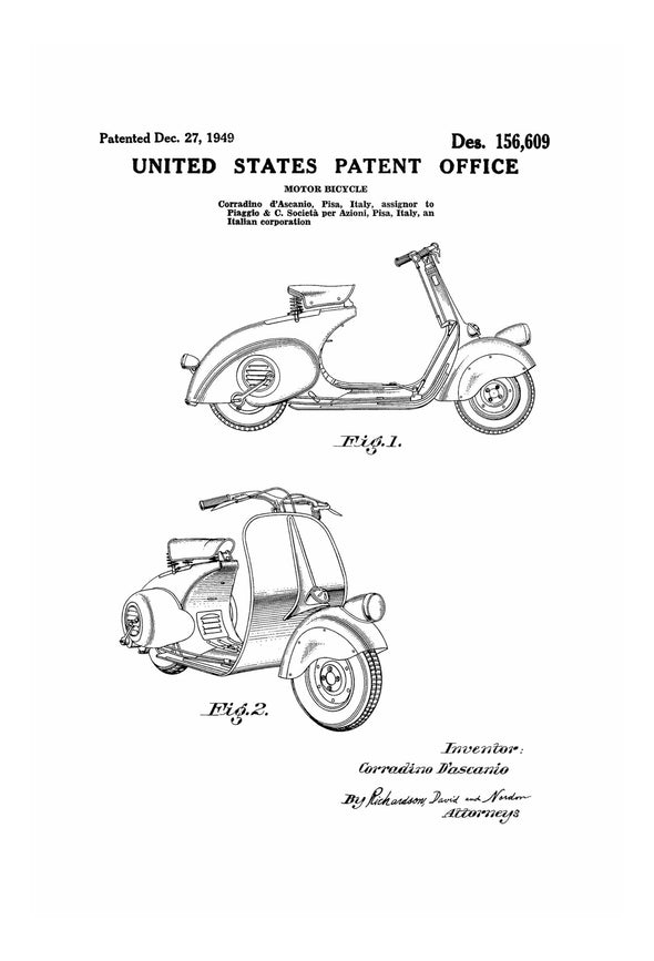 Vespa Motorcycle Patent - Patent Print, Wall Decor, Motorcycle Décor, Motorcycle Parts, Motorcycle Art, Vintage Motorcycle, Vespa Patent Art Prints mypatentprints 