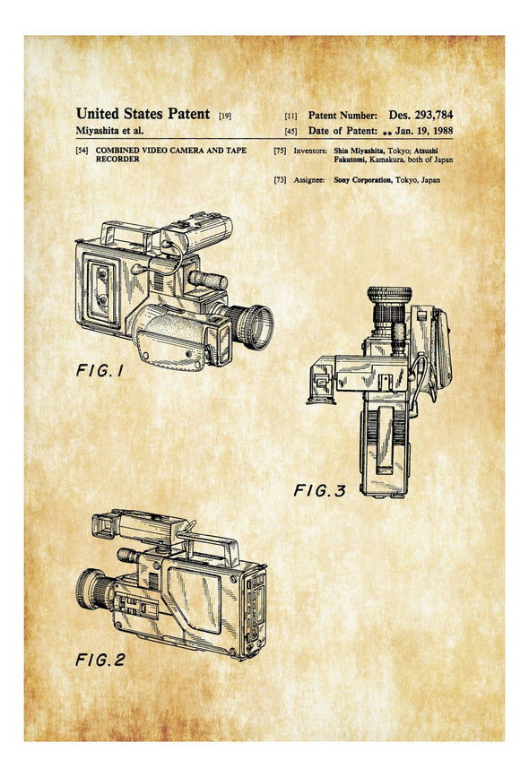 Video Camera Patent Print 1988 - Video Camera Recorder, Technology Patent, Video Camera Blueprint, Video Camera Poster, Camcorder Patent Art Prints mypatentprints 10X15 Parchment 