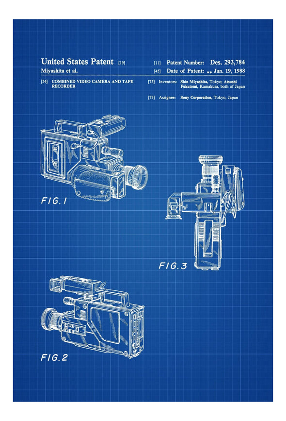 Video Camera Patent Print 1988 - Video Camera Recorder, Technology Patent, Video Camera Blueprint, Video Camera Poster, Camcorder Patent Art Prints mypatentprints 