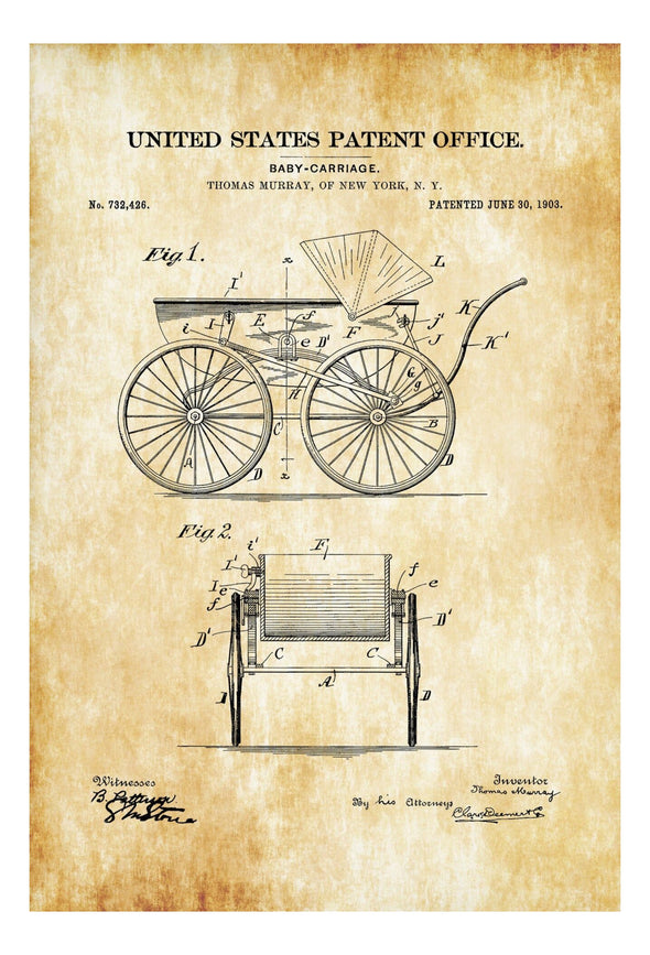 Vintage Baby Carriage Patent - Baby Room Décor, Patent Print, Vintage Stroller, Baby Shower Gift, Baby Carriage, Pram Patent, Nursery Art Art Prints mypatentprints 