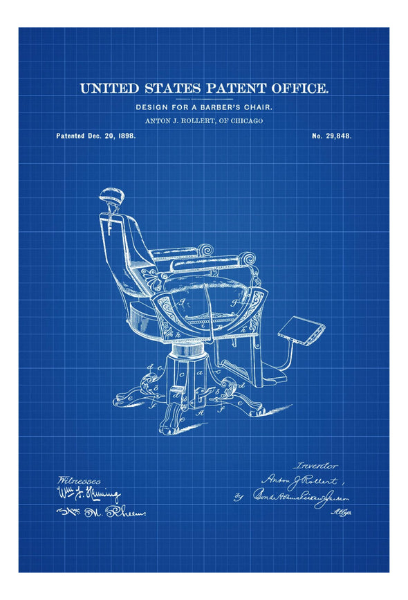 Vintage Barber Chair Patent - Patent Print, Wall Decor, Salon Decor, Barber decor, Barber Wall Art, Antique Barber Chair, 1898 Barber Chair Art Prints mypatentprints 