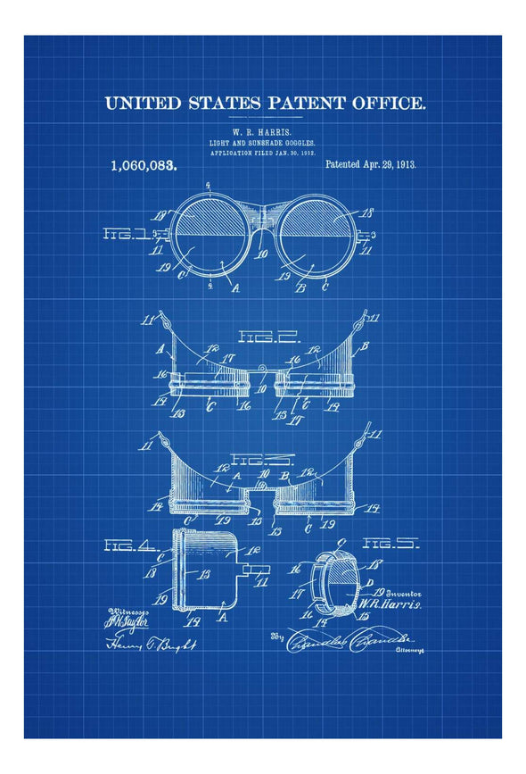 Vintage Goggles Patent 1913 - Patent Print, Wall Decor, Workshop Decor, Mask Patent, Goggles, Steampunk Decor