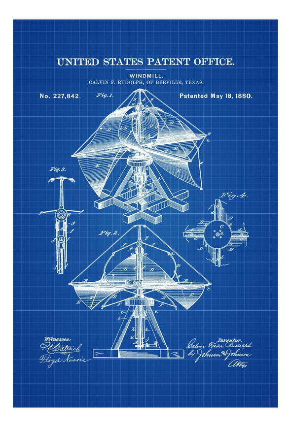 Vintage Windmill Patent - Patent Print, Farmhouse Decor, Antique Windmill, Wind Energy Patent, Technical Inventions, Windmill Blueprint Art Prints mypatentprints 5X7 Blueprint 