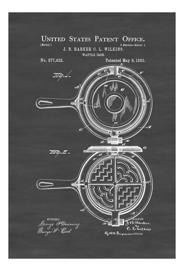 Waffle Iron Patent Print - Decor, Kitchen Decor, Restaurant Decor, Patent Print, Wall Decor, Waffle Iron Drawing mws_apo_generated mypatentprints Parchment #MWS Options 4046693696 