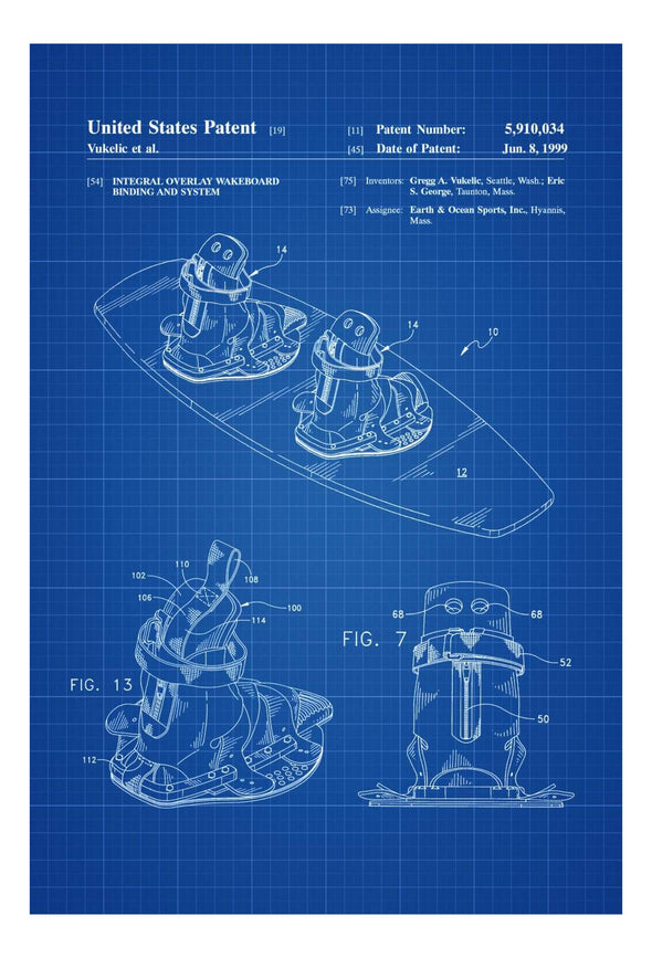 Wakeboard Patent 1999 - Patent Print, Wall Decor, Beach House Decor, Beach Decor, Lake House Decor, Water Sports, Water Ski