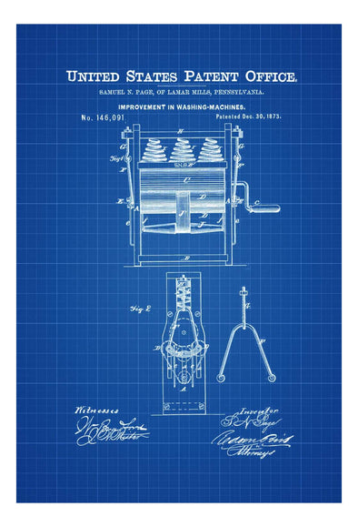 Washing Machine Patent - Landry Room Decor, Vintage Washing Machine, Washing Machine Blueprint, Laundry Machine Patent Art Prints mypatentprints 10X15 Parchment 
