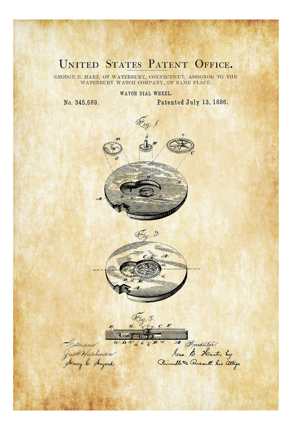 Watch Dial Patent Print 1886 - Watch Art, Pocket Watch, Vintage Watch, Antique Watch, Old Watch Patent, Watch Blueprint, Patent Poster Art Prints mypatentprints 10X15 Parchment 