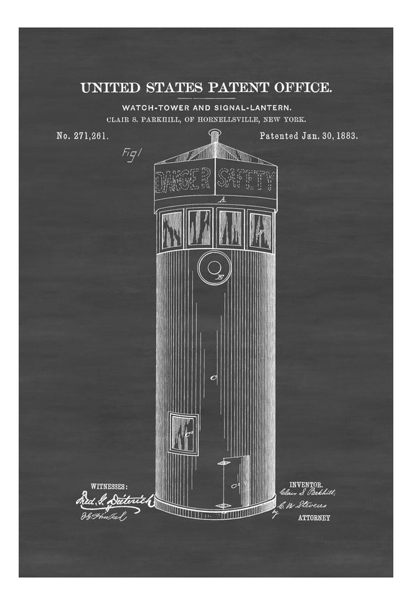 Watch-Tower Patent Print - Wall Decor, Railroad Art, Law Enforcement Gift, Railroad Watchtower, Prison Art, Prison Patent, Signal Lantern Art Prints mypatentprints 