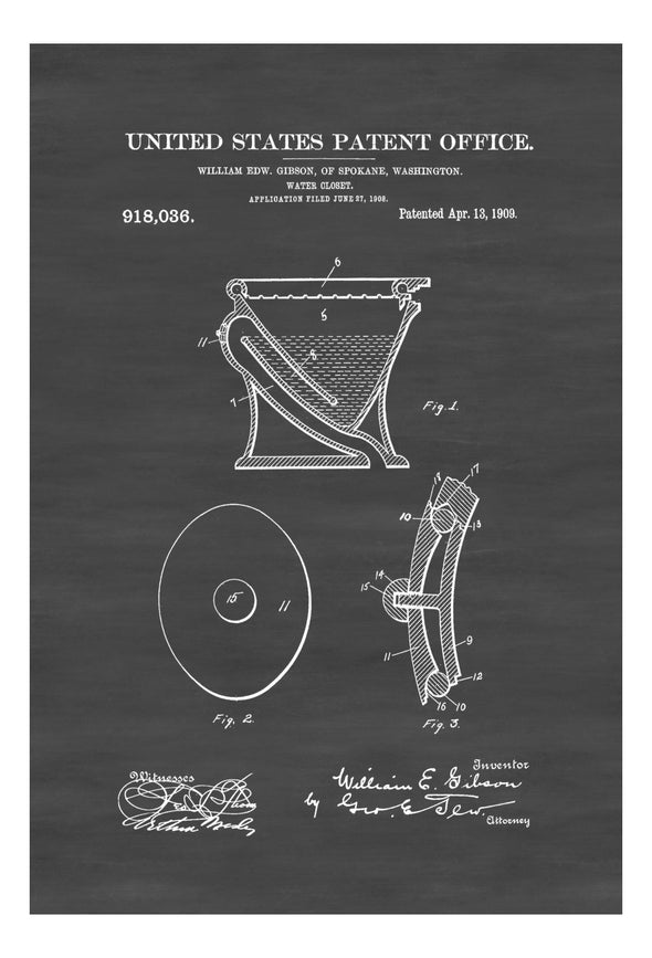 Water Closet Patent - Patent Print, Wall Decor, Bathroom Decor, Bathroom Art, Bathroom Poster, Bathroom Sign, Toilet Decor, Restroom Decor mws_apo_generated mypatentprints Chalkboard #MWS Options 947234135 