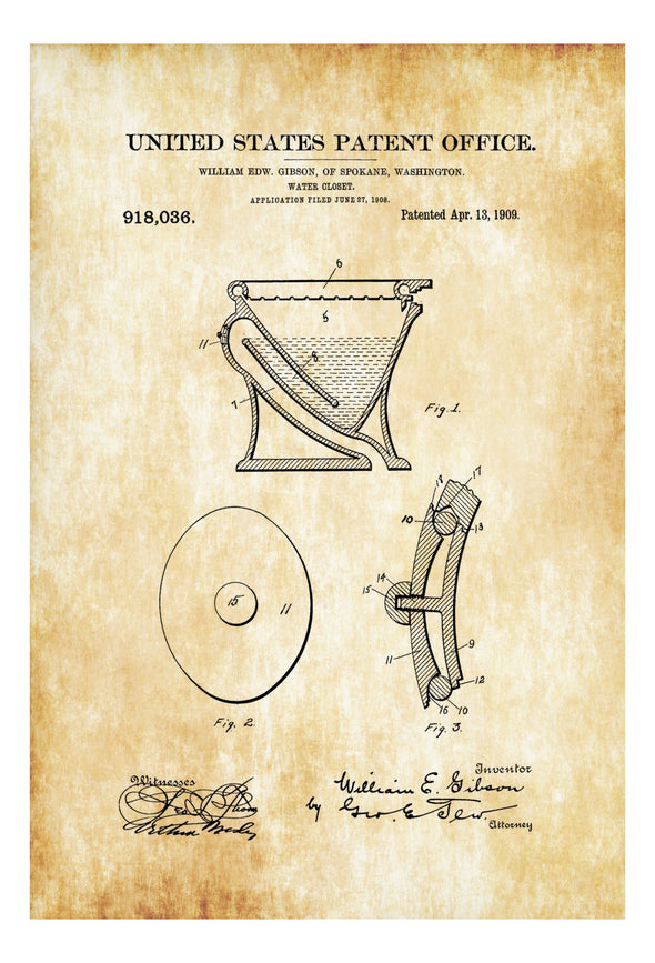 Water Closet Patent - Patent Print, Wall Decor, Bathroom Decor, Bathroom Art, Bathroom Poster, Bathroom Sign, Toilet Decor, Restroom Decor