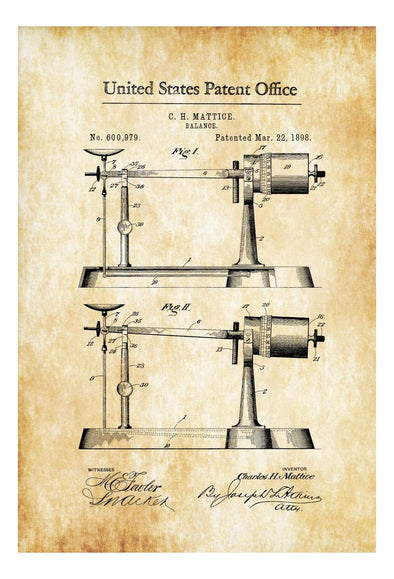 Weight Scale Patent 1898 - Patent Print, Vintage Tools, Industrial Decor, Balance, Weighing, Instrument Patent, Balance Patent mws_apo_generated mypatentprints Chalkboard #MWS Options 1120315940 