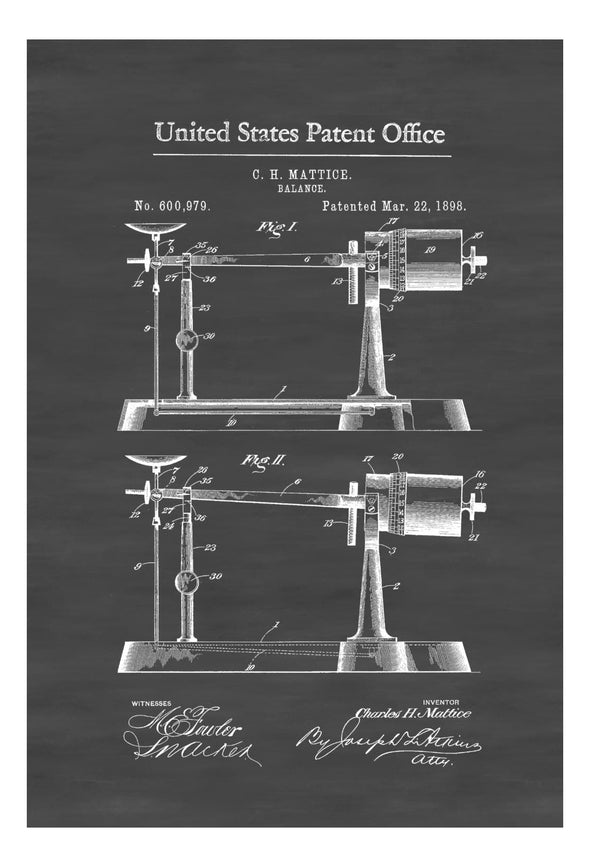 Weight Scale Patent 1898 - Patent Print, Vintage Tools, Industrial Decor, Balance, Weighing, Instrument Patent, Balance Patent