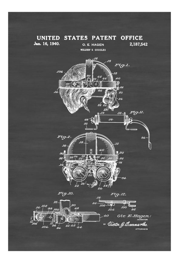 Welder&#39;s Goggles Patent - Patent Print, Wall Decor, Welder Gift, Garage Decor, Workshop Decor, Welder, Mask Patent, Goggles