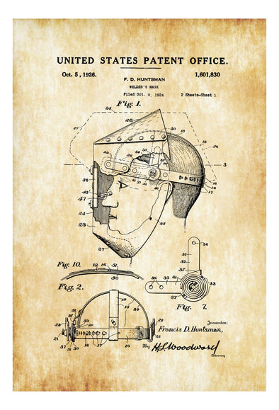 Welder&#39;s Mask Patent - Patent Print, Wall Decor, Welder Gift, Garage Decor, Welder, Mask Patent