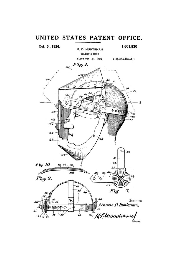 Welder&#39;s Mask Patent - Patent Print, Wall Decor, Welder Gift, Garage Decor, Welder, Mask Patent