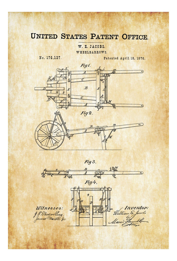 Wheelbarrows Patent Print - Decor, Home Decor, Patent Print, Wheelbarrows Patent,  Wheelbarrows Blueprint, Garden Decor