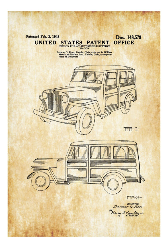 Willys Jeep Station Wagon Patent - Patent Print, Wall Decor, Automobile Decor, Automobile Art, Station Wagon Patent