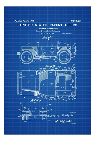 Willys Military Jeep Patent - Patent Print, Wall Decor, Automobile Decor, Automobile Art, US Army, Army Gift, Military Gift, Veteran Gift mws_apo_generated mypatentprints Blueprint #MWS Options 1342286371 