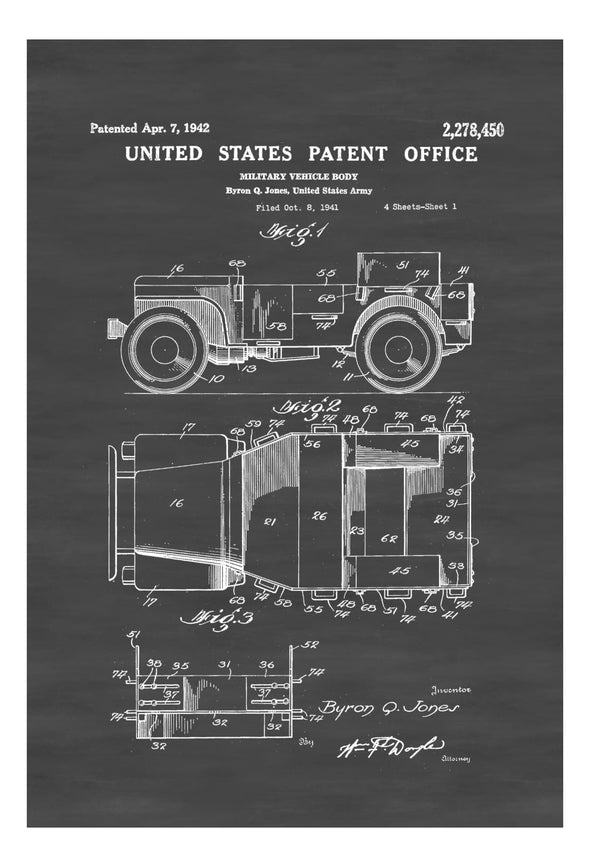 Willys Military Jeep Patent - Patent Print, Wall Decor, Automobile Decor, Automobile Art, US Army, Army Gift, Military Gift, Veteran Gift