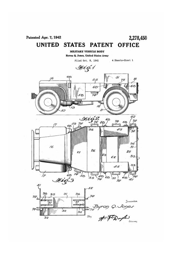 Willys Military Jeep Patent - Patent Print, Wall Decor, Automobile Decor, Automobile Art, US Army, Army Gift, Military Gift, Veteran Gift
