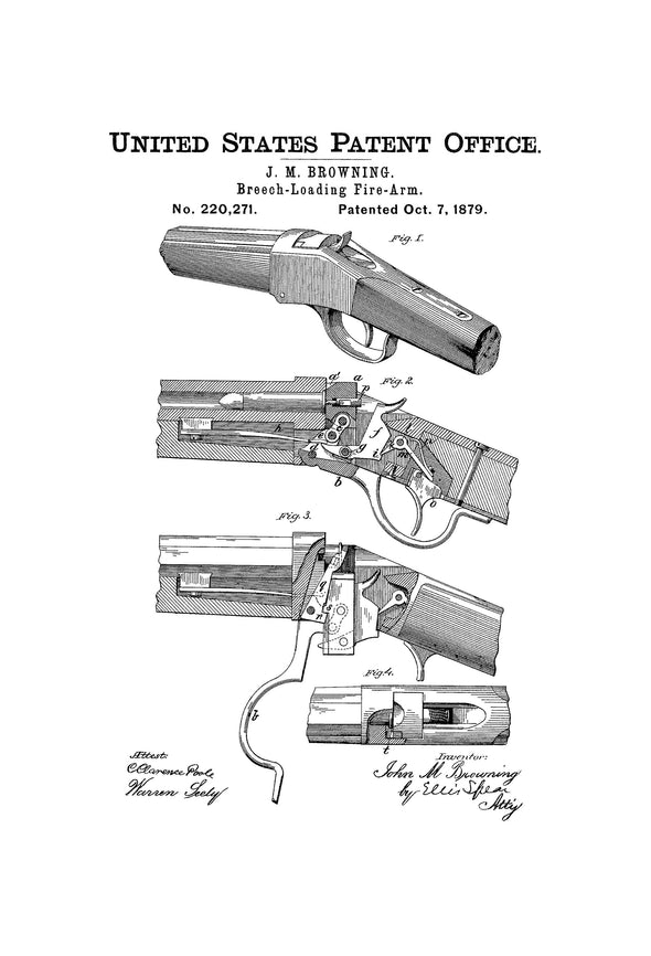 Winchester Single-shot Rifle Patent - Patent Print, Wall Decor, Gun Art, Firearm Art, Pump-action shotgun, Shotgun Patent, Browning Patent