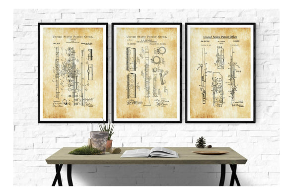 Wind Instrument Patent Collection of 3 Patent Prints - Wind Reed, Woodwind Poster, Music Art Poster, Musician Gift, Band Director Gift Art Prints mypatentprints 10X15 Parchment 