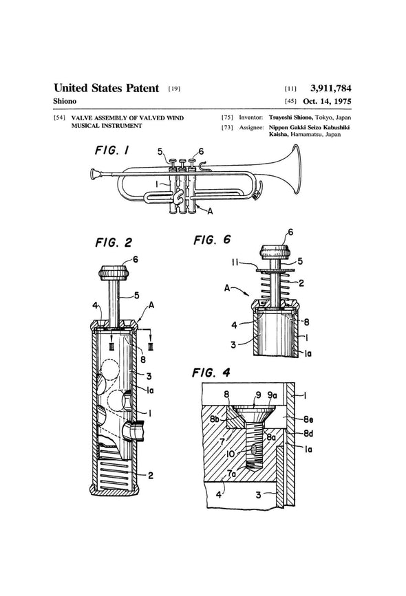 Wind Instrument Valve Patent Print - Wall Decor, Music Poster, Music Art, Brass Instrument, Wind Instrument, Brass Instrument Patent Art Prints mypatentprints 