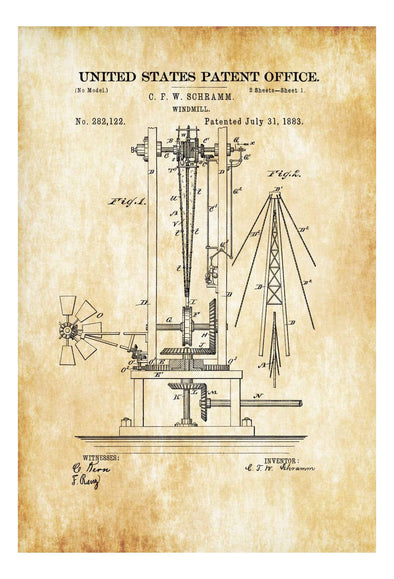 Windmill Patent 1883 - Patent Print, Farmhouse Decor, Antique Windmill, Wind Energy Patent mws_apo_generated mypatentprints Parchment #MWS Options 1415686700 