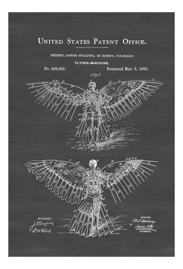 Wing Flying Machine Patent - Vintage Airplane, Airplane Blueprint, Airplane Art, Pilot Gift, Aircraft Decor, Airplane Poster, Wing Patent mws_apo_generated mypatentprints White #MWS Options 21211484 