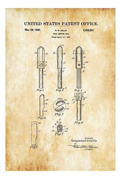 Wood Carving Tool Patent 1940 - Workshop Decor, Woodworking, Patent Print, Vintage Tools, Garage Decor, Tool Poster, Tool Art mws_apo_generated mypatentprints Parchment #MWS Options 3446909424 