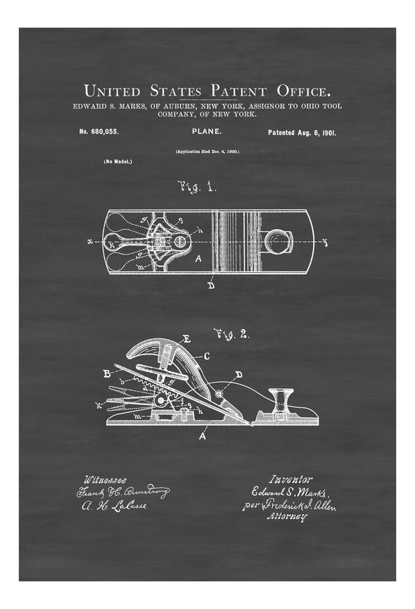Wood Plane Patent 1901 - Workshop Decor, Woodworking, Patent Print, Vintage Tools, Garage Decor, Tool Poster, Tool Art, Carpenter Gift mws_apo_generated mypatentprints Parchment #MWS Options 3871190122 
