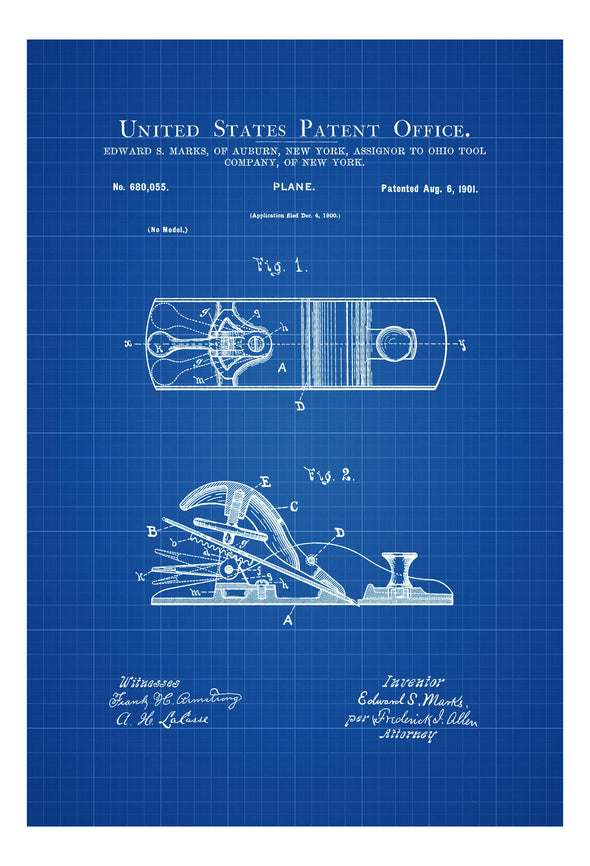 Wood Plane Patent 1901 - Workshop Decor, Woodworking, Patent Print, Vintage Tools, Garage Decor, Tool Poster, Tool Art, Carpenter Gift Art Prints mypatentprints 