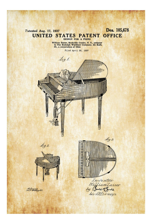 Wurlitzer Piano Patent - Patent Print, Wall Decor, Music Poster, Musical Instrument Patent, Piano Patent, Wurlitzer Patent