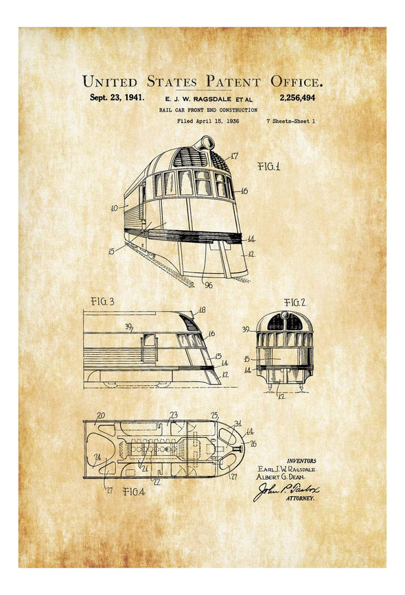 Zephyr Train Patent Print- Vintage Train Car, Train Blueprint, Train Art, Railroad Decor, Locomotive Poster, Train Decor, California Zephyr