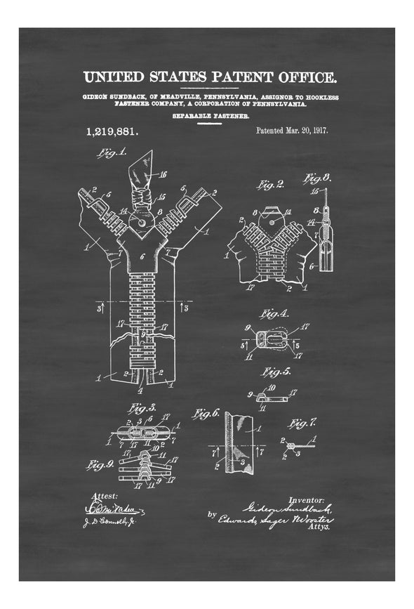 Zipper Patent - Patent Print, Wall Decor, Sewing Room Decor, Home Decor, Zipper Art, Zipper Blueprint