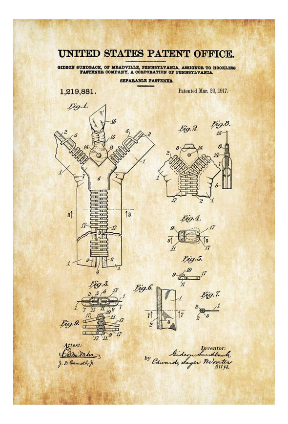 Zipper Patent - Patent Print, Wall Decor, Sewing Room Decor, Home Decor, Zipper Art, Zipper Blueprint